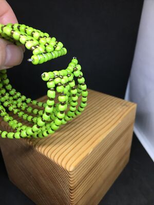 Women's Vintage Lime Green Bracelet - Beaded Wrap