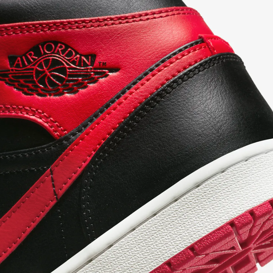 New Nike Jordan 1 Mid Alternate Bred Shoes - Black/Fire Red