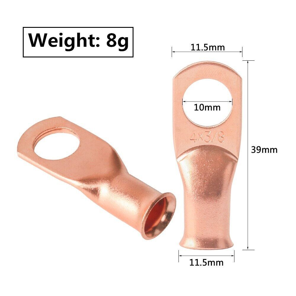 100PCS 6 Gauge Bare Copper Ring 3/8 Hole Terminal Battery Lug Un