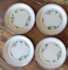 CORELLE by CORNING -ABUNDANCE FRUIT SANDSTONE Set Of 4 Dinner Plates Blue Red