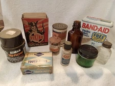 Vintage Drawer Lot Prop Display Bottles Viking Tri Flow Bayer Band AID SKAR USA