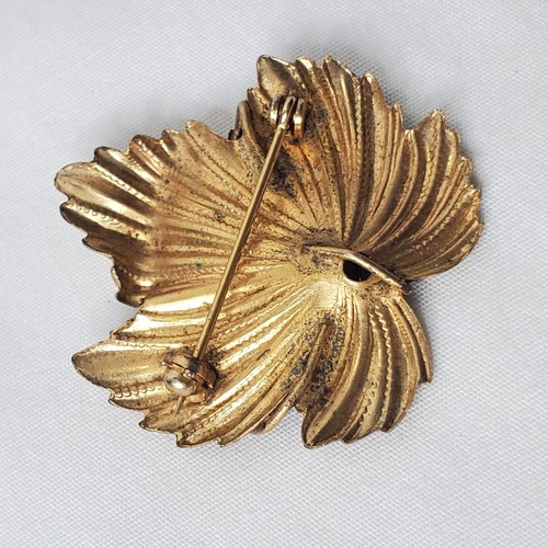 Vintage Messing Vogel Brosche Anstecknadel Fliegende Vögel Strass Blatt Natur Audubon goldfarben - Bild 2 von 12