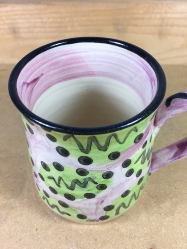 Crail Pottery Coffee Mug Cup Green & Purple Design Black Dots made in Scotland - Picture 4 of 6