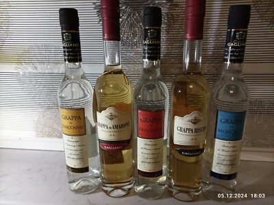 5 x 0,5l Grappa Gagliano 40 %: Amarone, Riserva, Chardonnay, Moscato, Prosecco