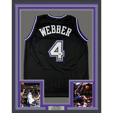 Framed Facsimile Autographed Chris Webber 33x42 Black Reprint Laser Auto Jersey