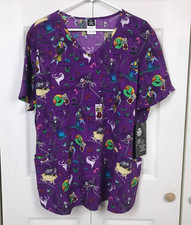 Disney's Tim Burton's The Nightmare Before Christmas V-Neck Scrub Top Size 2XL