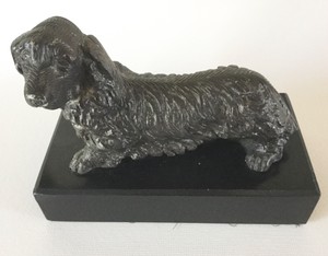 Vintage Metal Longhair Dachshund Dog On Black Stone Base Ebay
