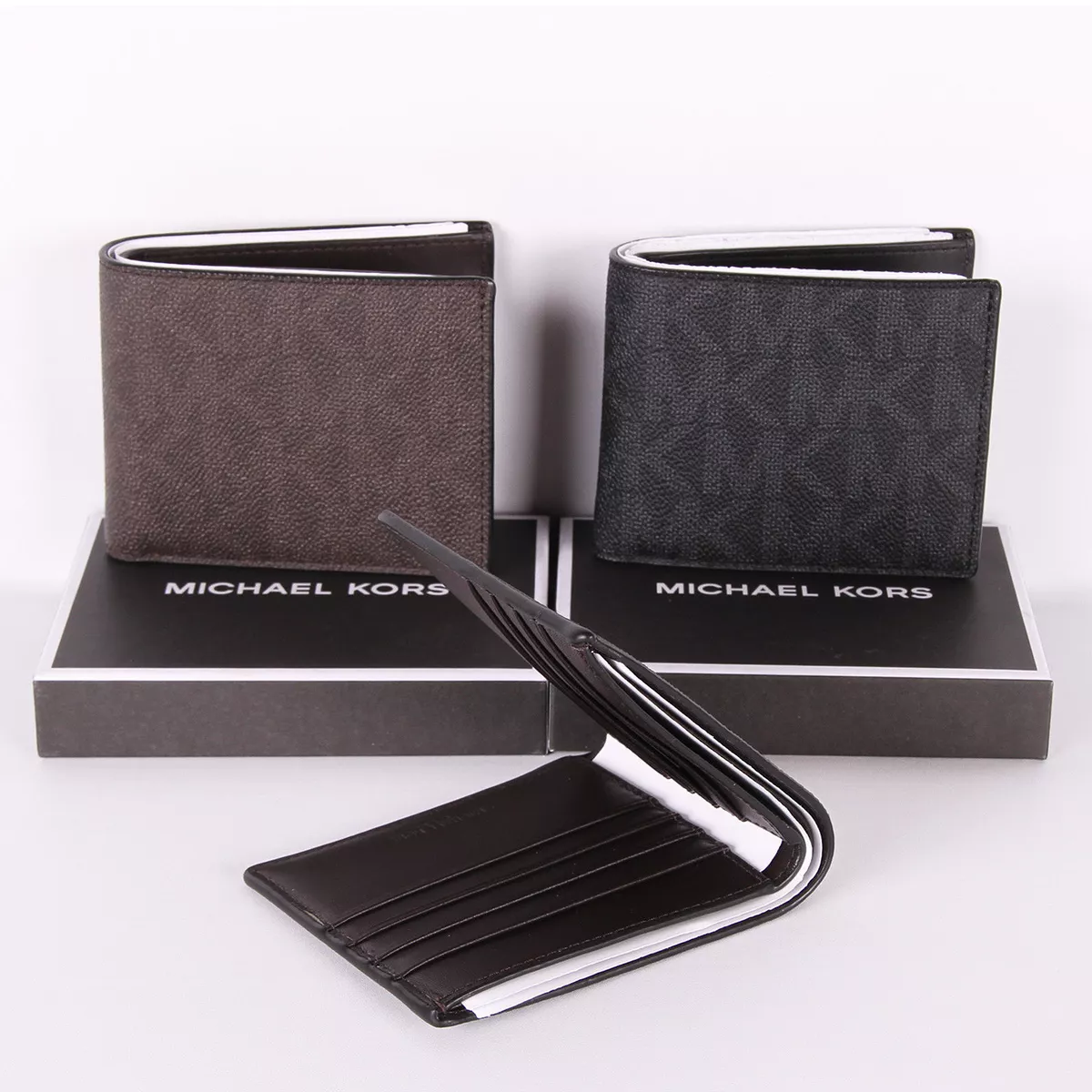 BNWT Michael Kors Brown Jet Set Mens Signature Billfold Wallet in Gift Box A