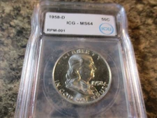 1958-D FRANKLIN HALF DOLLAR RPM #1 VARIETY RARE ICG MS64    502