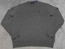 Polo Ralph Lauren Sweater Men's Large Gray V Neck Long Sleeve 100 Pima Cotton
