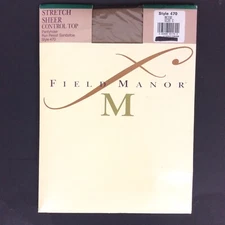 Field Manor Pantyhose Sz C Large Beige Control Top Sheer Sandalfoot Vtg 90s