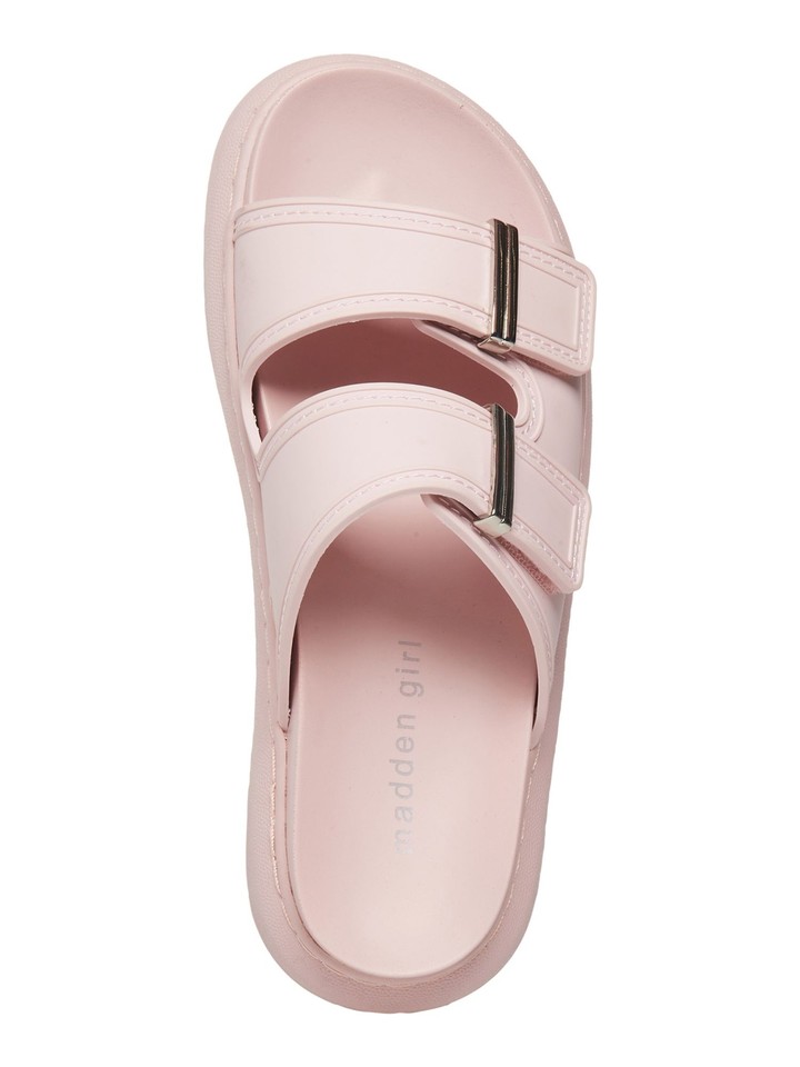 MADDEN GIRL Womens Pink Kingsley Round Toe Platform Slip On Slide