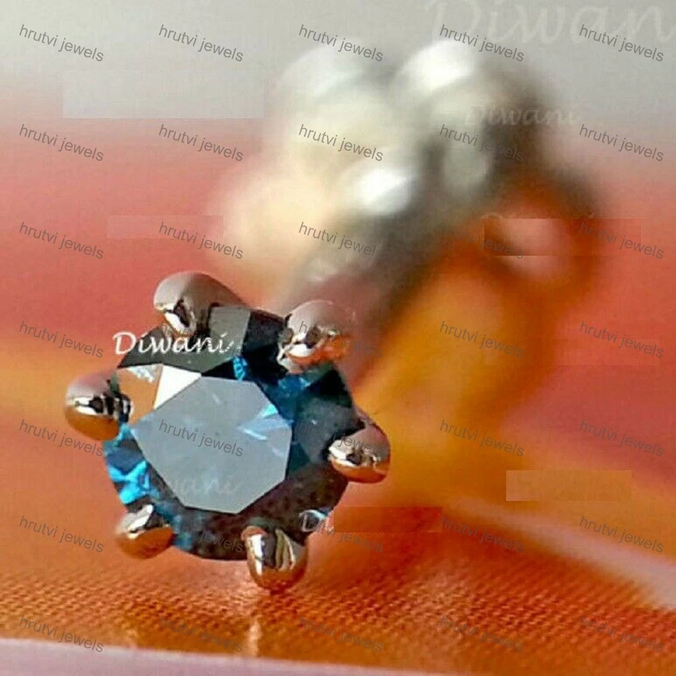 Anillo de plata de ley con pasador de labio de nariz de diamante azul simulado de 3,0 mm Foto 2 de 3