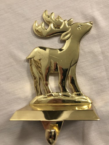 Vintage Brass Reindeer Christmas Stocking Hanger Holder - Picture 3 of 3