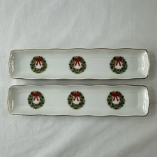 Pair 2 Ron Gordon Designs Japan Christmas Wreath Pen Tray Candy Dish Holiday Vtg