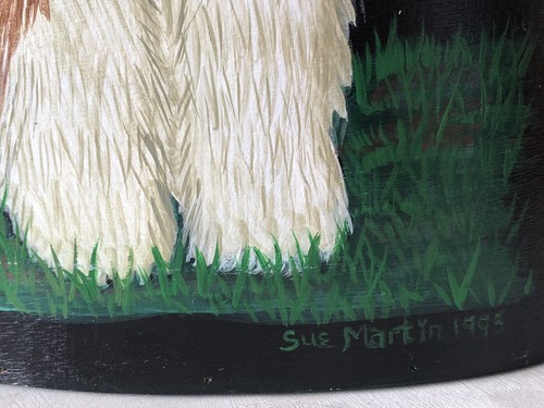 Vintage 1995 Hand Painted Wood Basket Peter Pan Nana Newfoundland Dog Art Signed - Picture 5 of 12