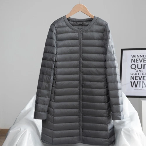 Chaqueta acolchada acolchada ligera para mujer cuello redondo calce ajustado prendas exteriores Parka - Imagen 24 de 24