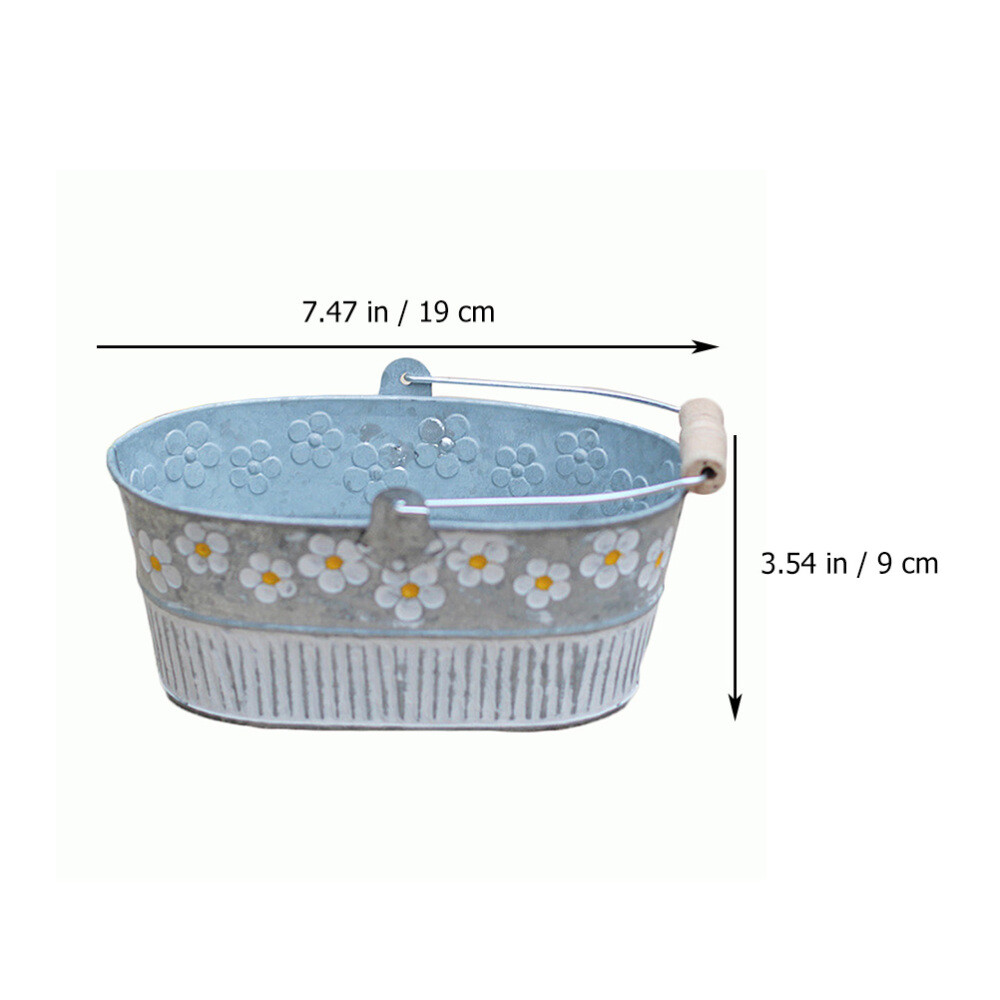 2 Pcs Daisy Tin Flower Bucket French Vintage Galvanised Florist Buckets