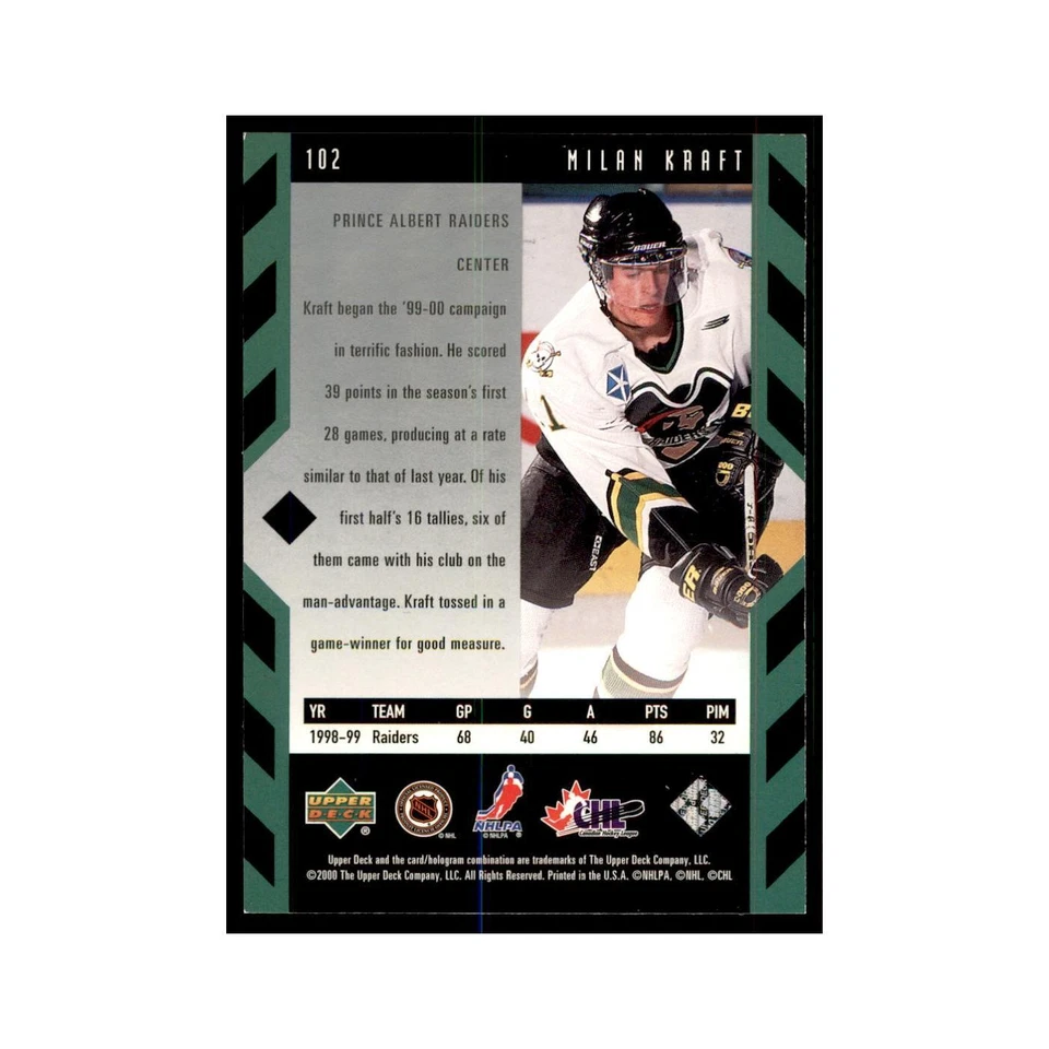 1999 Upper Deck Black Diamond Milan Kraft Hockey Cards #102 - Image 2 of 3