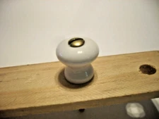 Vintage Nos Small 3/4" White Ceramic Drawer Knob Cabinet Pull w Brass Screw MCM