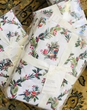 Pottery Barn 12 Days Christmas Sheet Set White Green King Wreath Holly Pear   