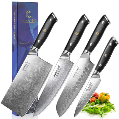 4PCS Kitchen Knife Set Japanese VG10 Damascus Steel Chef Cutlery Meat Slicing