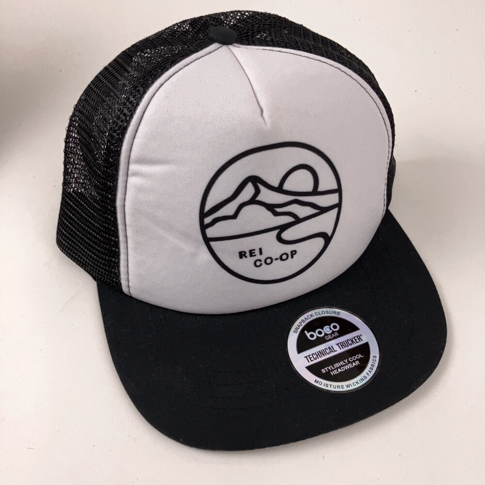 REI CoOp Technical Trucker Hat White Black Mountain … Gem