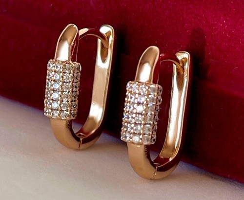 Luxus Ohrringe Creole Zirkonia Kristalle 750er Gold 18K vergoldet Damen Geschenk - Bild 3 von 9