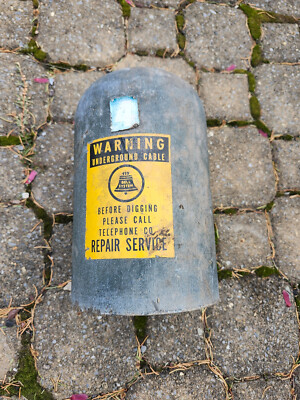BELL SYSTEM Underground Cable WARNING Metal Domed Cover Orange Sign ...