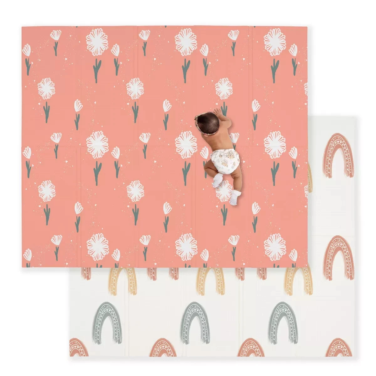JumpOff Jo - Large Waterproof Foam Padded Play Mat for Infants, Flower Power
