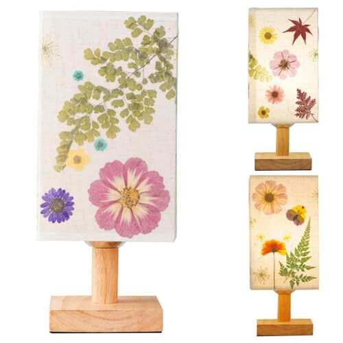 5W LED Dried Flowers Table Lamp with Linen Shade for Bedside Decor-image