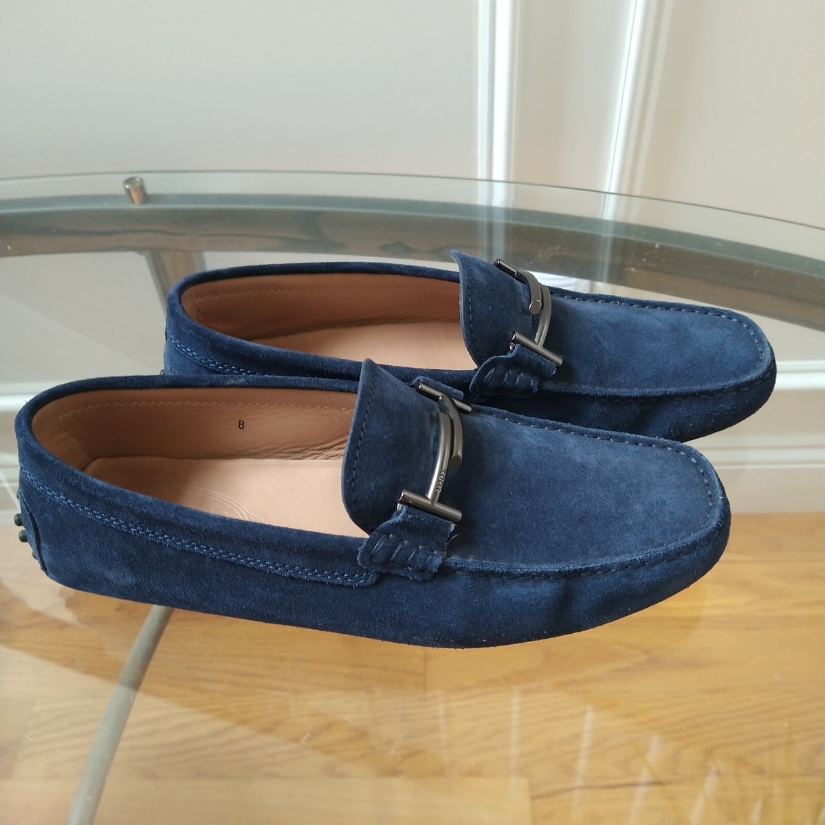 Tods TOD'S Blue Suede Leather Double T Slip On Loafers Men's Size