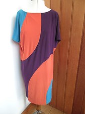 TIANA B ORANGE BURGUNDY TEAL WHITE COLOURBLOCK OVERSIZED DRAPEY DRESS 8 10 qvc
