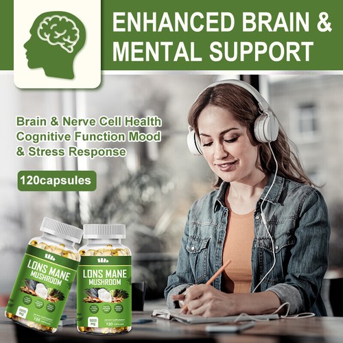 Mushroom Extract Complex Capsules Lions Mane Chaga Reishi Focus Memory Immunity - Picture 4 of 6