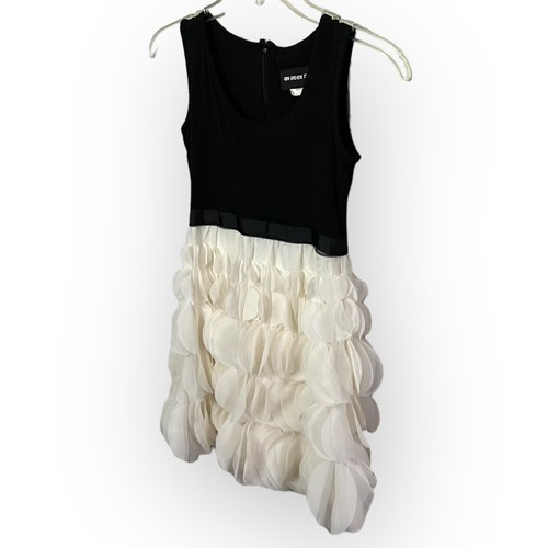 Un Deux Trois Girl's Vintage 90s Black & Off-White Chiffon A-Line Dress Size 10 - Picture 4 of 15