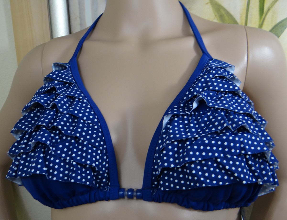 Marie Meili Bikini Bathing Suit Top Purple White Polka Dot Sz
