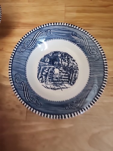 5 Vintage Currier & Ives Blue & White 5 5/8 in Fruit Dishes "Old Farm Gate" - Picture 6 of 11