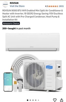 ROVSUN 9000/12000 BTU Wi-Fi Ductless Mini Split AC Heat Pump, Install Kit