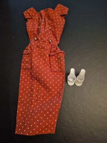 VTG Barbie Midge Rust Red Polka Dot Sheath Dress 1960s Excellent Tagged