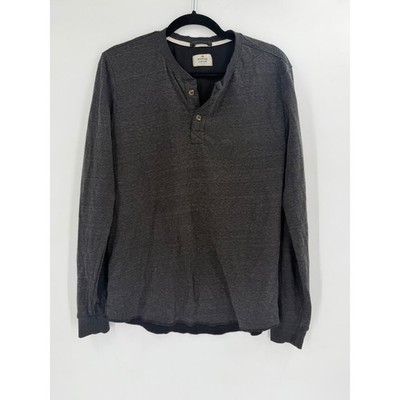 Marine Layer Double Knit Henley Mens M Faded Black Long Sleeve Coastal outdoor