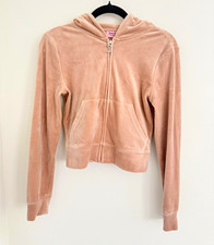 Juicy Couture Women  s Beige Velour Full Zip Hooded Hoodie w/ Pockets Size S