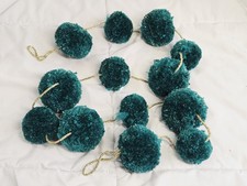 String Boho Yarn Turquoise Pom Pom Garland Jade Gold 72" Pair Party Hippie Decor