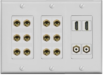 RiteAV 6.2 6 Speaker Wall Plate 2 HDMI + 2 RCA 3 Gang Gray