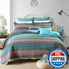 Newlake Striped Jacquard Style Cotton 3-Piece Patchwork Bedspread Quilt Sets