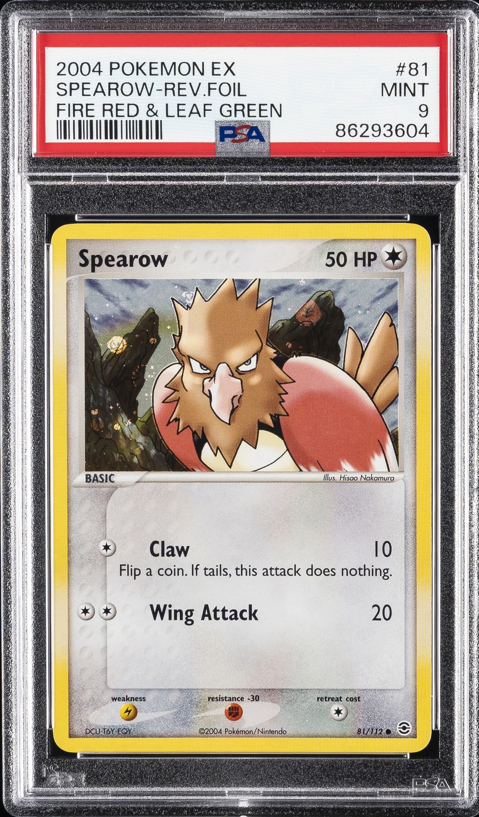 2004 POKEMON EX FIRE RED & LEAF GREEN #81 SPEAROW-REVERSE FOIL PSA 9