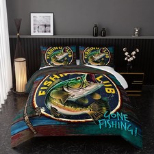 Big Pike Fish Bedding, Bass Fishing Comforter Set Hunting and Fishing Themed ...