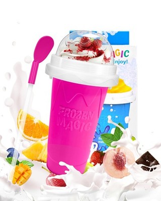 DIY Magic Slushy Maker Cups Portable Smoothie Juices Ice Cream Silicone Pink