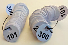 Lot of 400 Numbered Round Coat Check Tags 101-300 2-Sided 1.7in w/ Hole