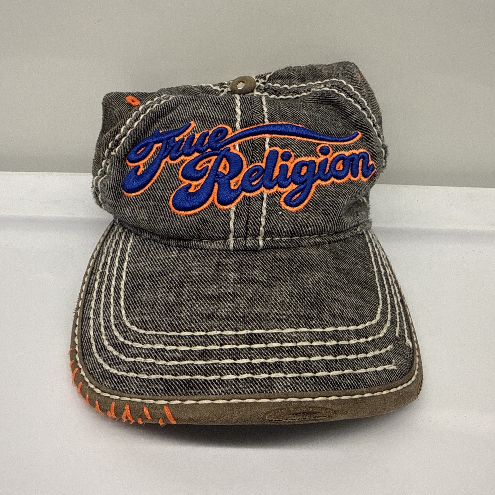 True Religion Distressed Script Baseball Hat Knic… - image 1