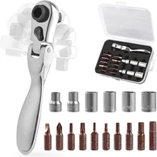 Mini Ratchet Set, Right Angle Screwdriver set with 1/4 Mini Flex Ratchet Wren...